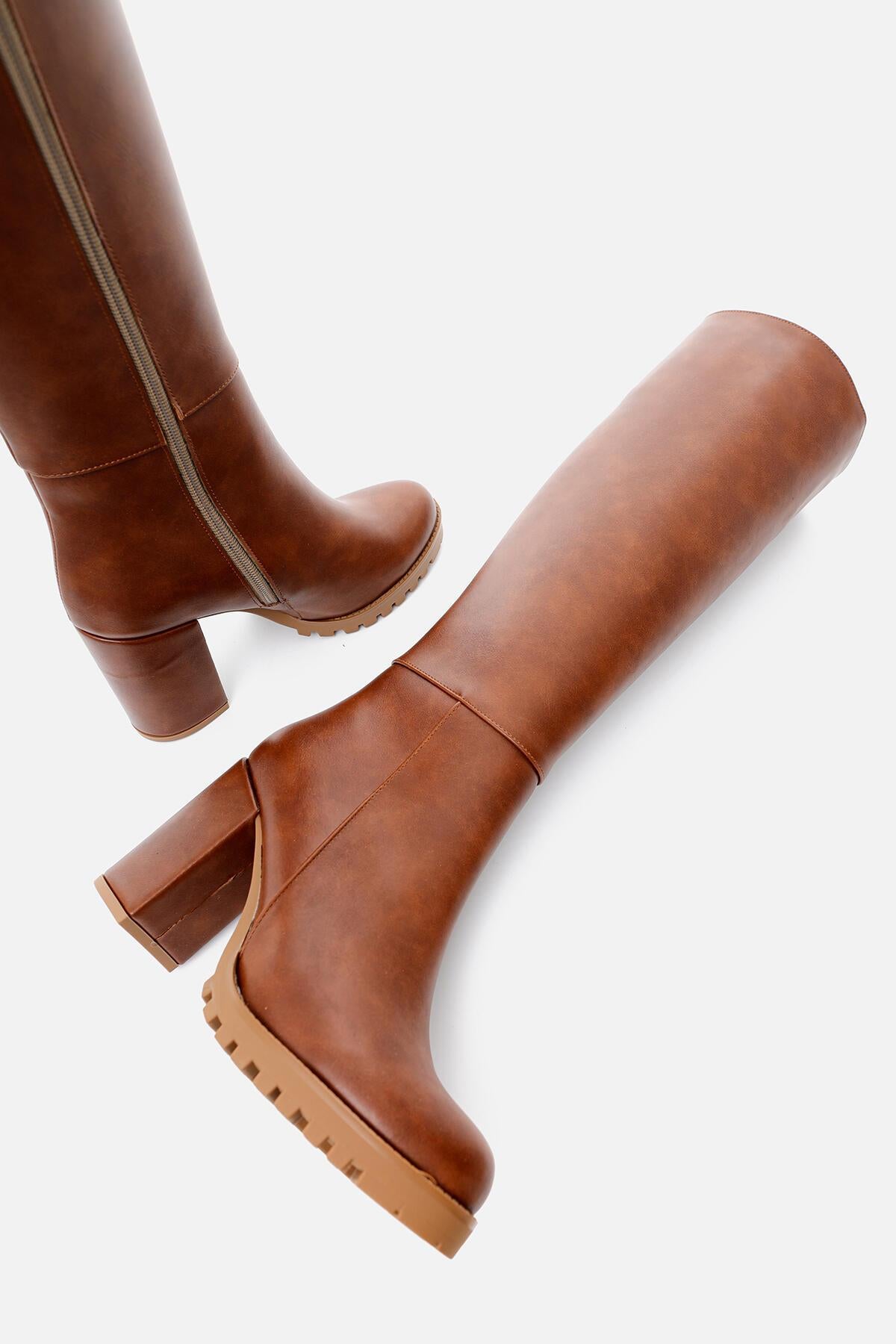 Elias Tan Zippered Platform Chunky Heel Boots