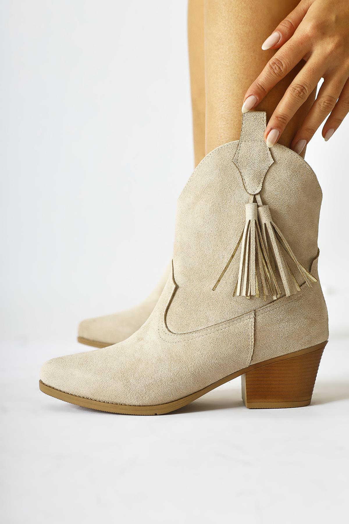 Elias Mink Suede Tassel Detail Western Boots