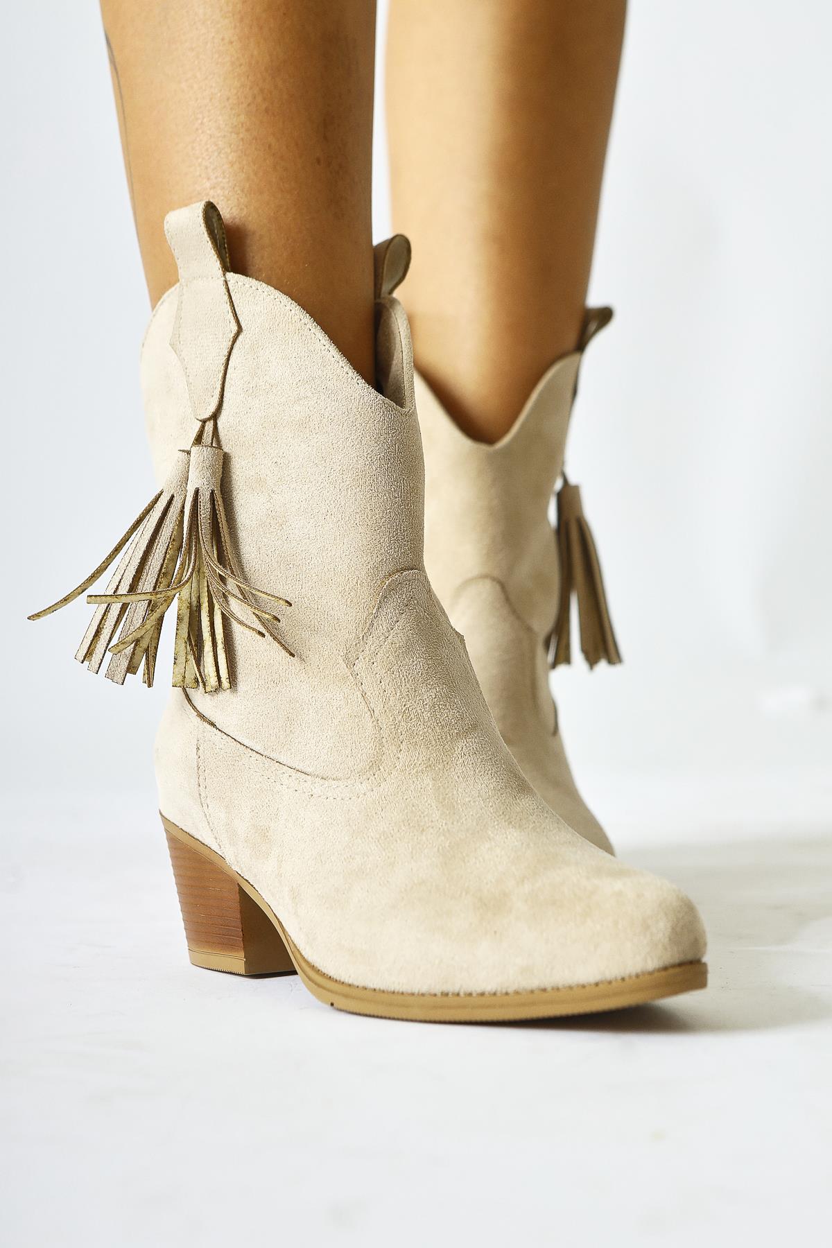 Elias Mink Suede Tassel Detail Western Boots