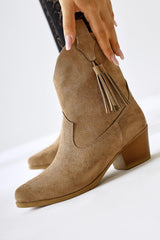 Elias Mink Suede Tassel Detail Western Boots