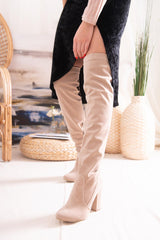 Elyssa Beige Suede Zipper Stretch Boots