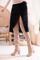 Elyssa Beige Suede Zipper Stretch Boots