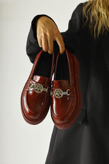 Fati Burgundy Patent Leather Buckle Detailed Loafers