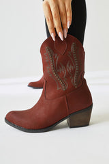 Fiza Claret Red Pointed Toe Embroidered Stud Detailed Western Boots