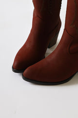 Fizaro Claret Red Pointed Toe Embroidered Stud Detailed Western Boots