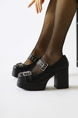 Florens Black Double Strap Buckle Detailed Platform Casual Shoes