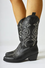 Floria Black Embroidered Detailed Western Boots