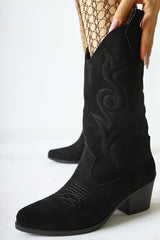 Floria Black Suede Embroidered Detailed Western Boots