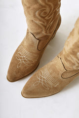 Floria Mink Suede Embroidered Detailed Western Boots