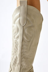 Florida Beige Embroidered Detail Pointed Toe Western Boots