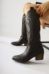 Florida Brown Pointed Toe Western Boots with Embroidery Details