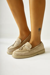 Francina Beige Suede Accessory Tassel Detailed Casual Shoes