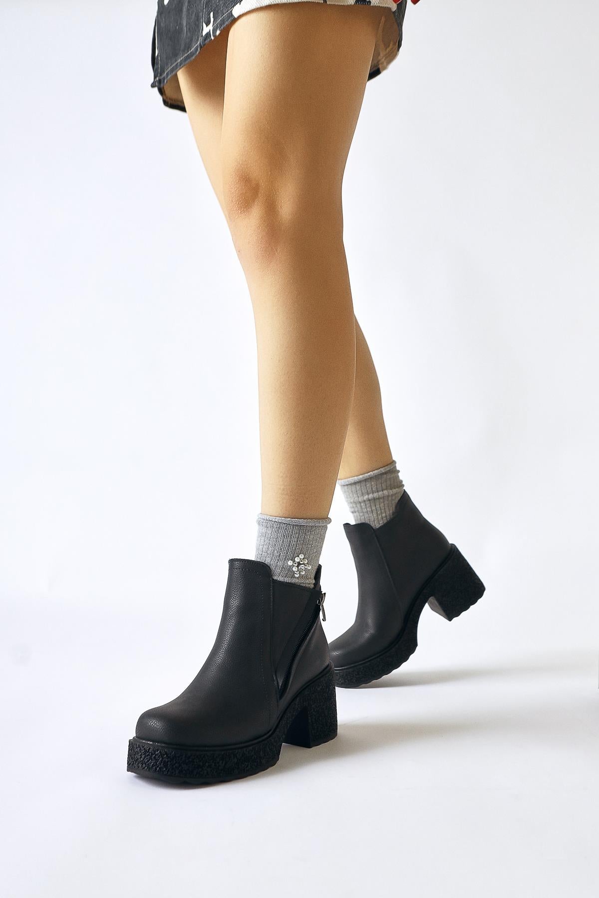 Gabi Black Cross Zip Platform Boots