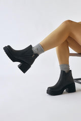 Gabi Black Cross Zip Platform Boots