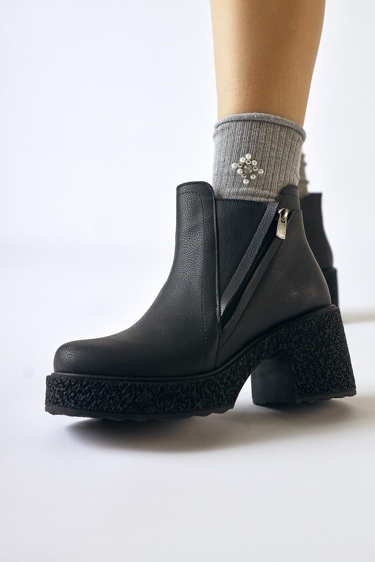 Gabi Black Cross Zip Platform Boots