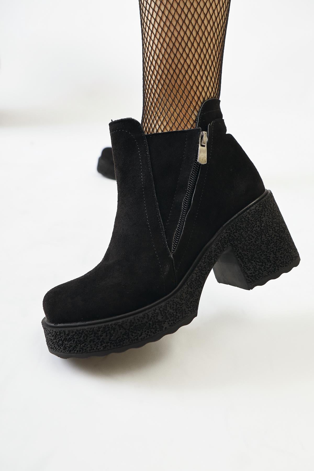 Gabi Black Suede Cross Zip Platform Boots