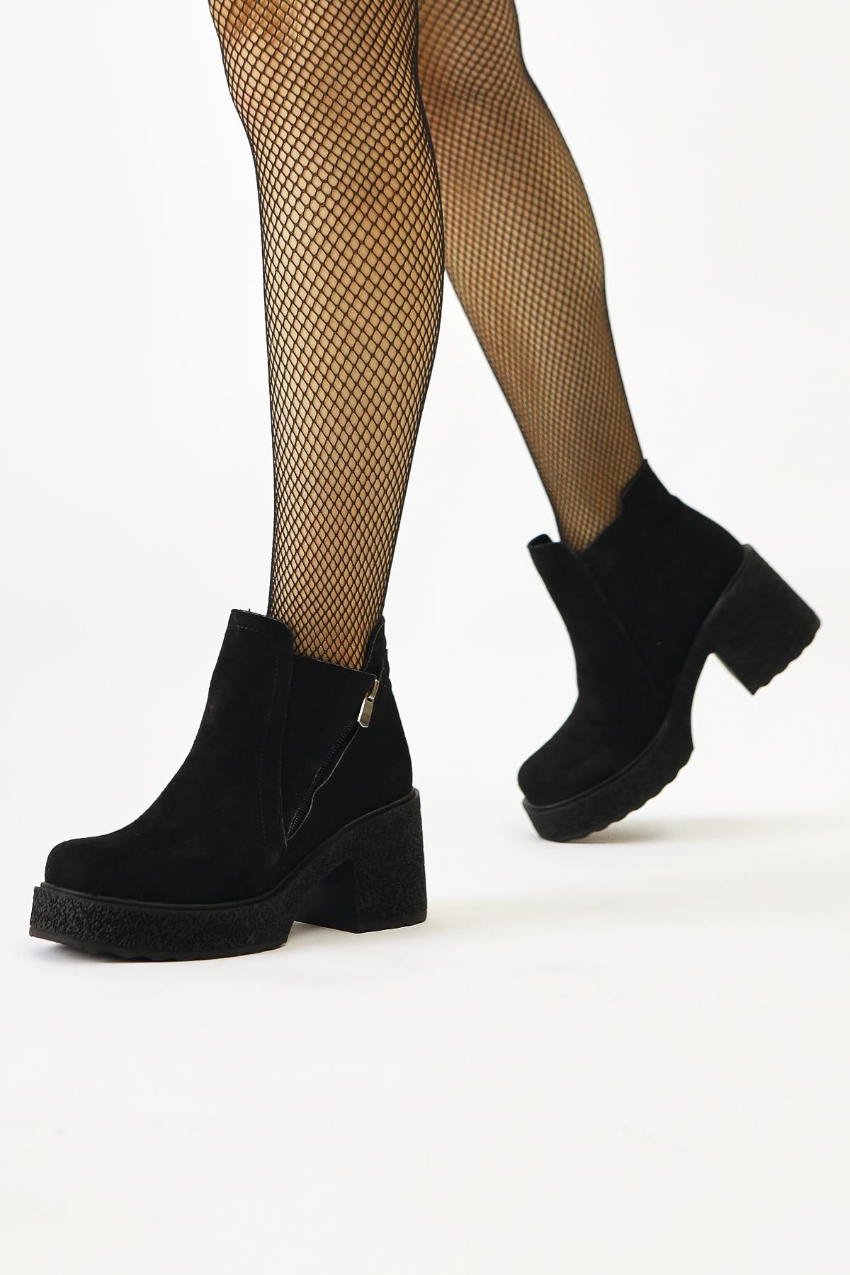 Gabi Black Suede Cross Zip Platform Boots