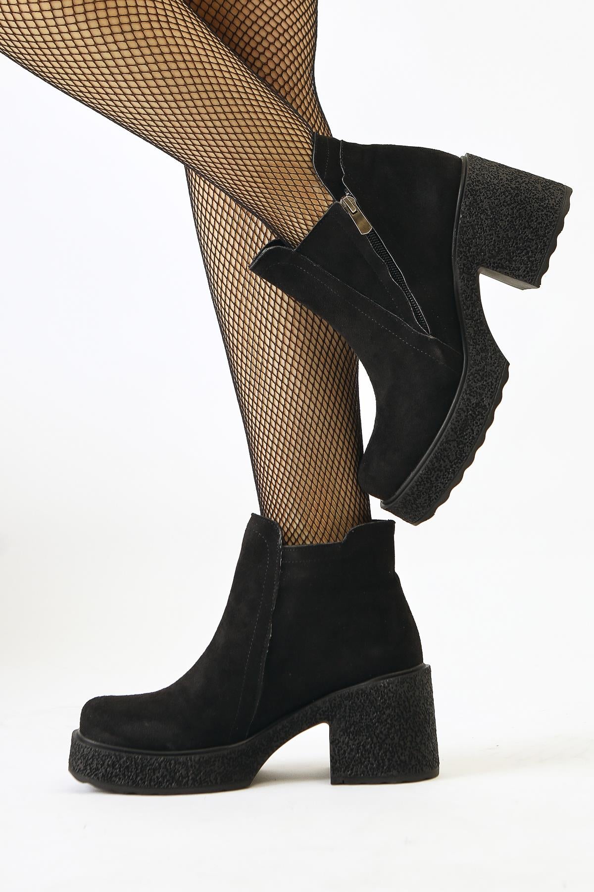 Gabi Black Suede Cross Zip Platform Boots