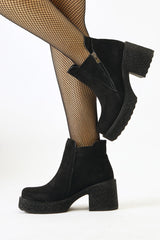 Gabi Black Suede Cross Zip Platform Boots