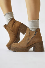 Gabi Mink Suede Cross Zipper Platform Boots