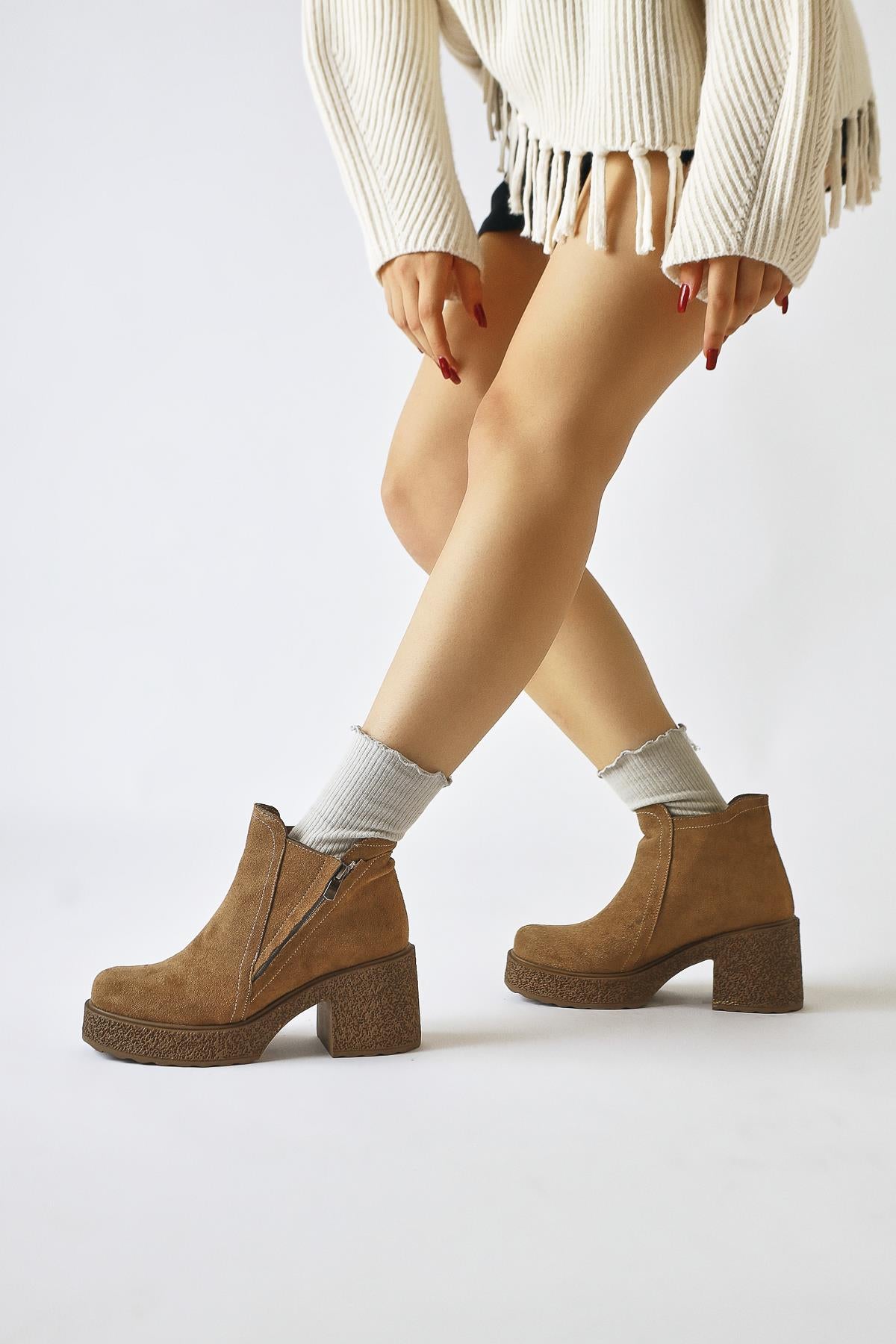 Gabi Mink Suede Cross Zipper Platform Boots