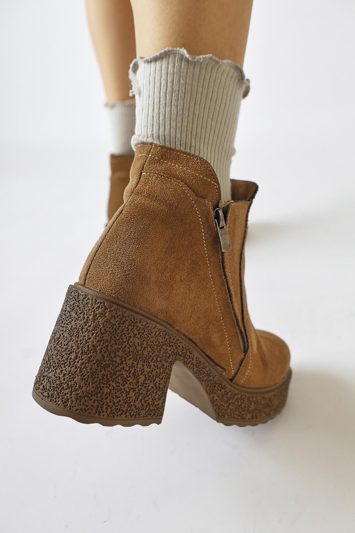 Gabi Mink Suede Cross Zipper Platform Boots