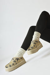 Gamila Beige Suede Star Patterned Fur Lined Short Boots