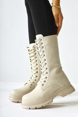 Gennet Beige Laced Long Boots