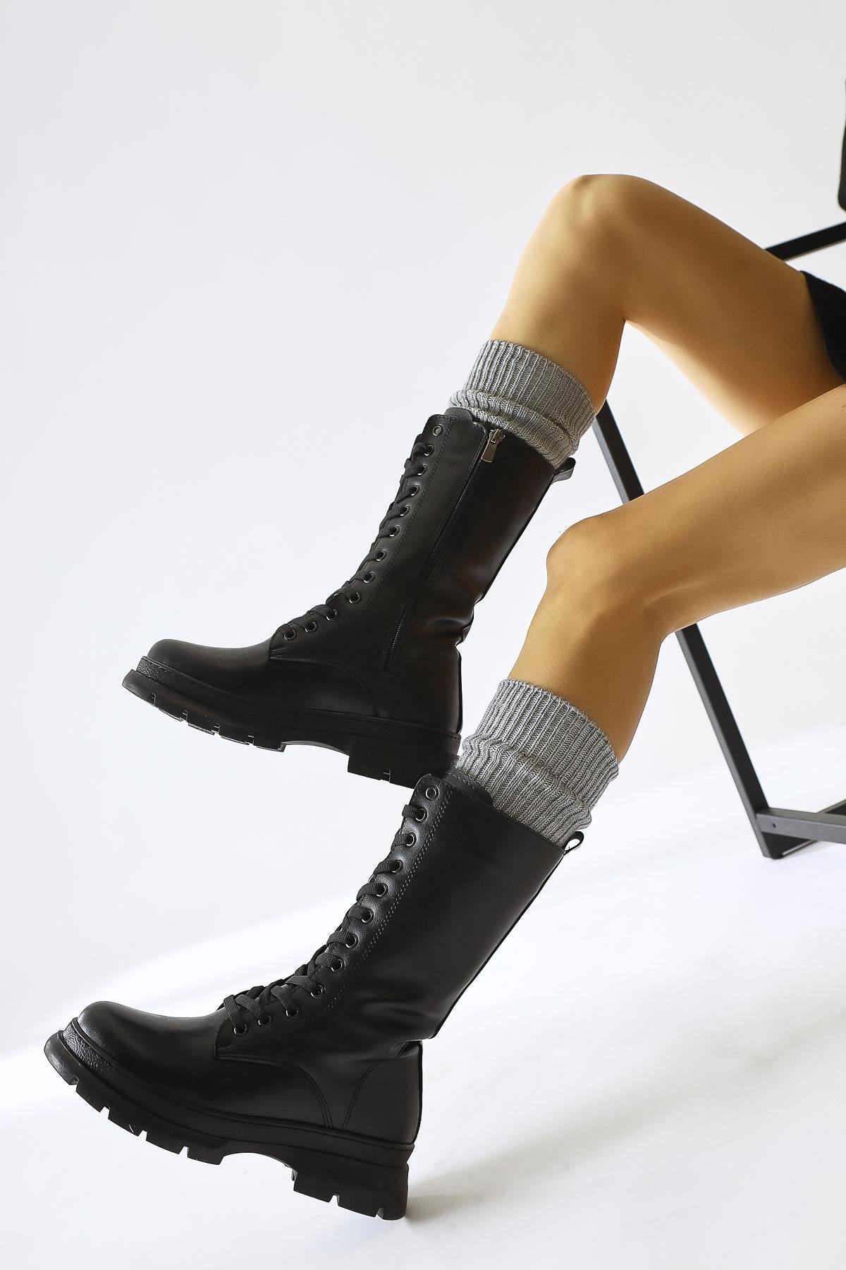 Gennet Black Laced Long Boots