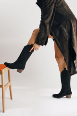 Germaine Black Suede Embroidered Cowboy Boots