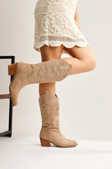 Germaine Mink Suede Embroidered Cowboy Boots