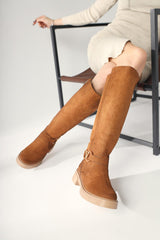 Ginan Brown Suede Buckle Detailed Low Heel Zippered Boots