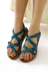 Genuine Leather Belize Turquoise Cross-Strap Sandals