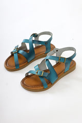 Genuine Leather Belize Turquoise Cross-Strap Sandals