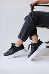 Genuine Leather Chika Black Sneakers Sports Shoes