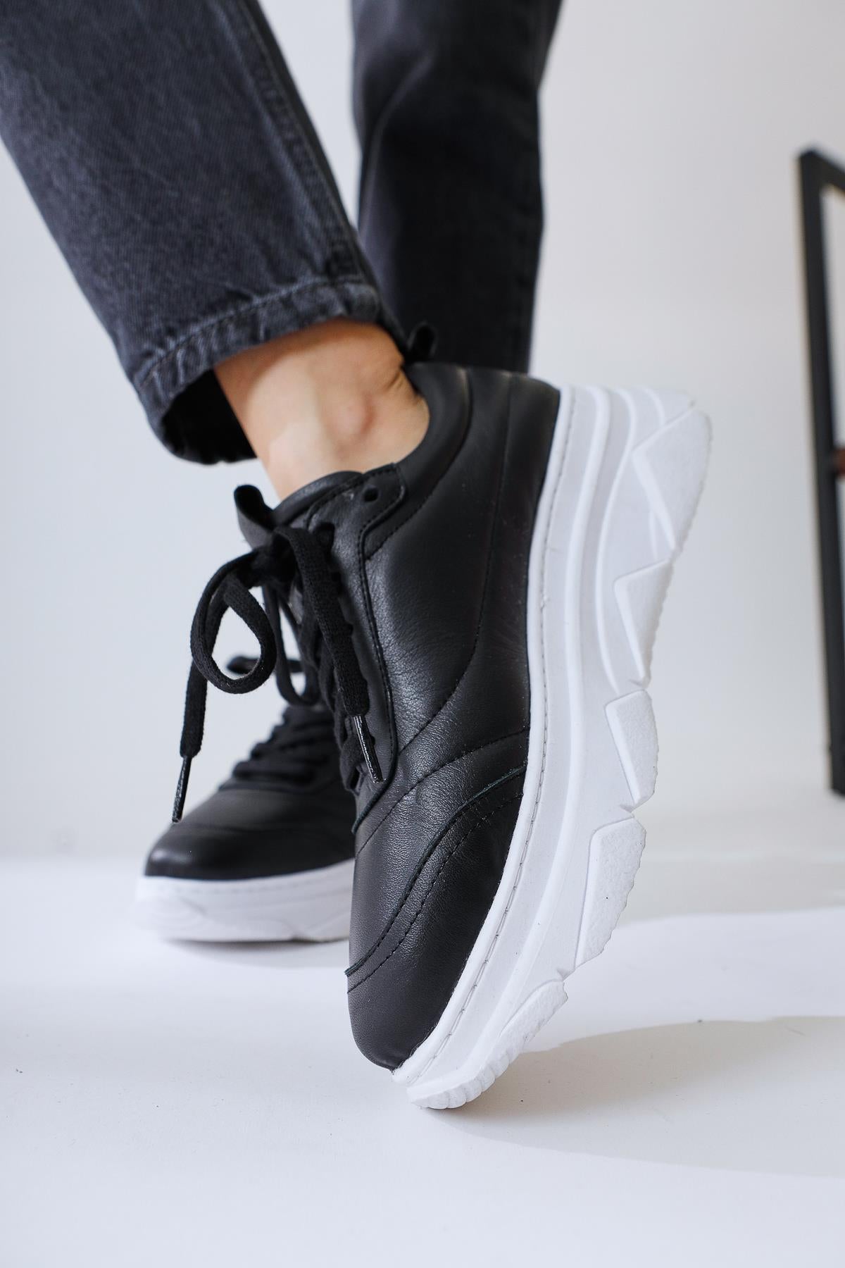 Genuine Leather Chika Black Sneakers Sports Shoes