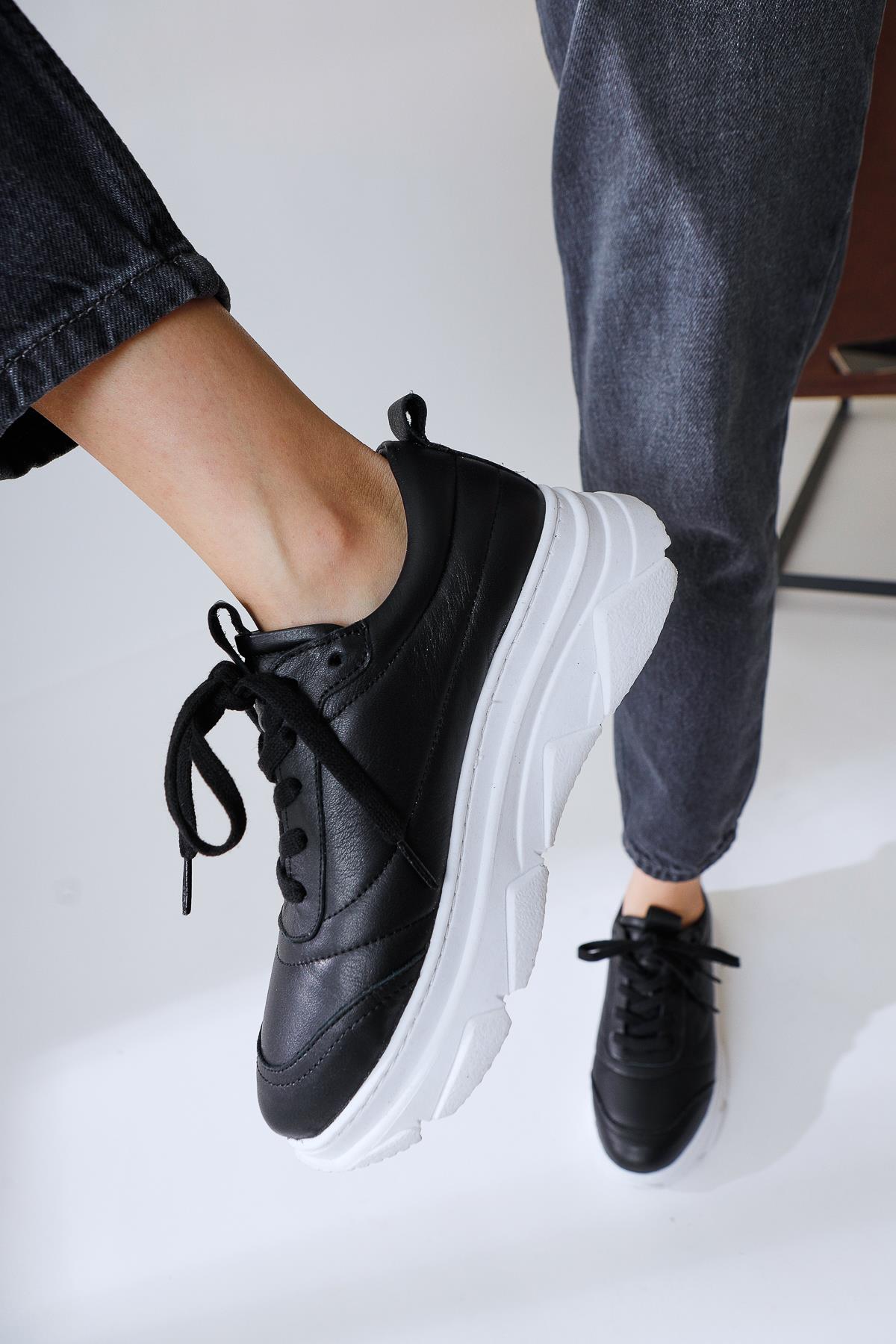 Genuine Leather Chika Black Sneakers Sports Shoes