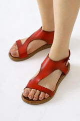 Genuine Leather Coral Red Asymmetric Cut Flip Flop Sandals