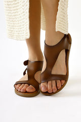 Genuine Leather Coral Brown Asymmetric Cut Flip Flop Sandals