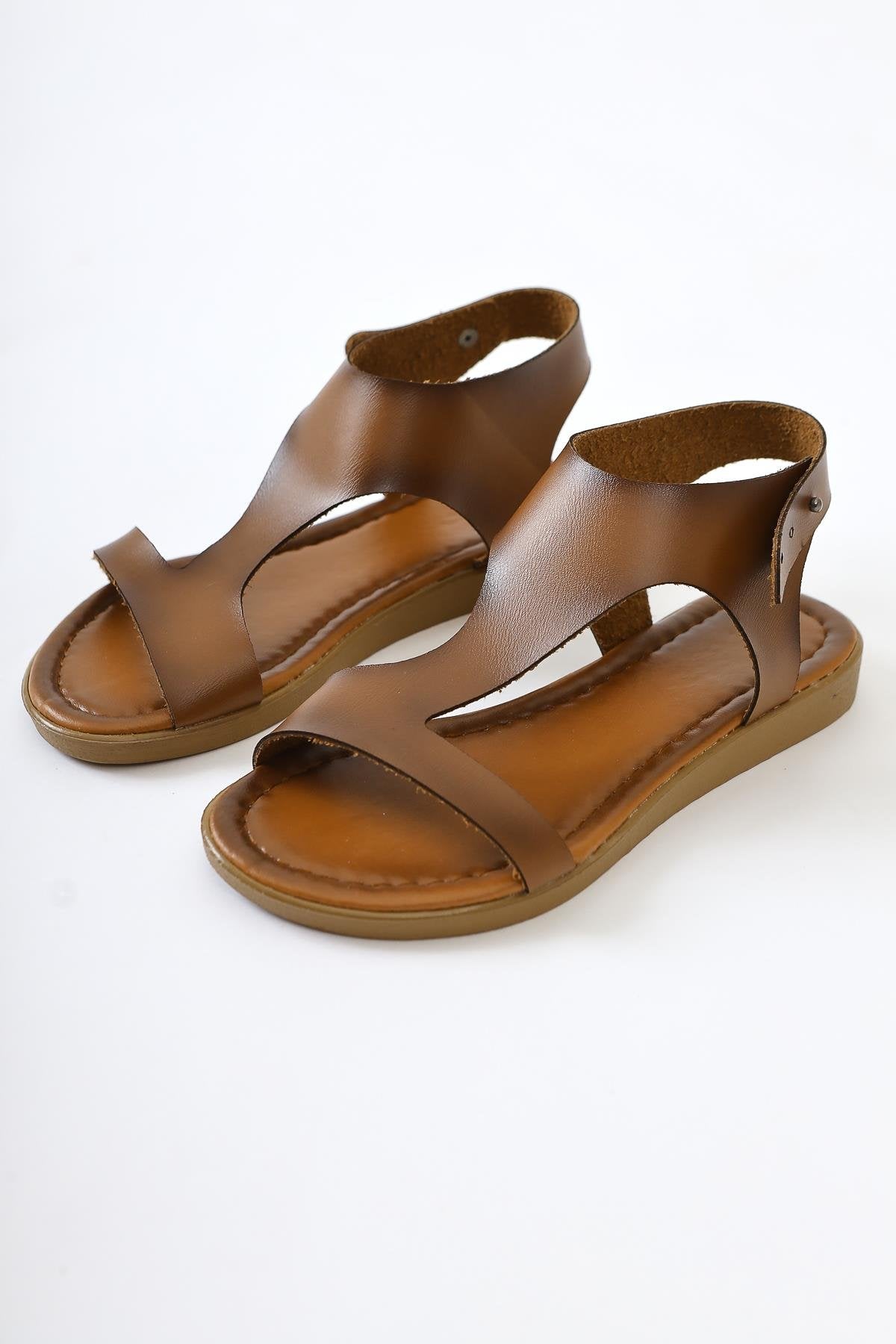 Genuine Leather Coral Brown Asymmetric Cut Flip Flop Sandals