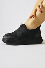 Hanah Black Diver Fabric Detailed Cross Elastic Band Casual Shoes