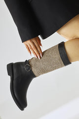 Harini Black Textured Textile Detailed Boots