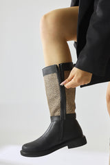 Harini Black Textured Textile Detailed Boots