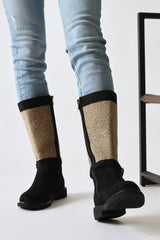 Harini Black Suede Textured Textile Detailed Boots