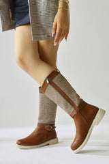 Harini Tan Textured Textile Detailed Boots