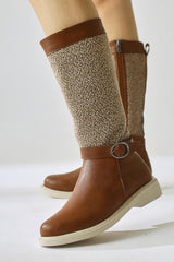 Harini Tan Textured Textile Detailed Boots