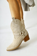 Hasena Beige Suede Belted Western Boots