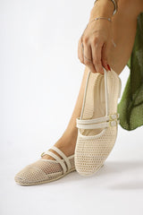 Hedy Beige Fishnet Double Thin Strap Ballerinas