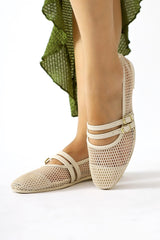 Hedy Beige Fishnet Double Thin Strap Ballerinas