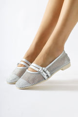 Hedy Silver Mesh Double Thin Strap Ballerina